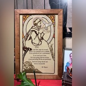 Vtg Framed Embroidered Prayer of St Francis Lord-grand i may not so much seek